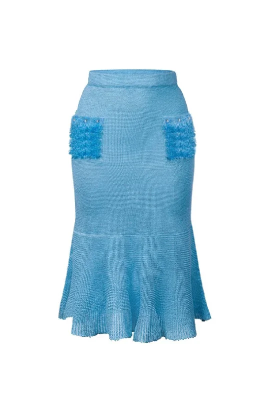 KNIT BABY BLUE SKIRT WITH HANDMADE DETAILS corduroy skirt durable
